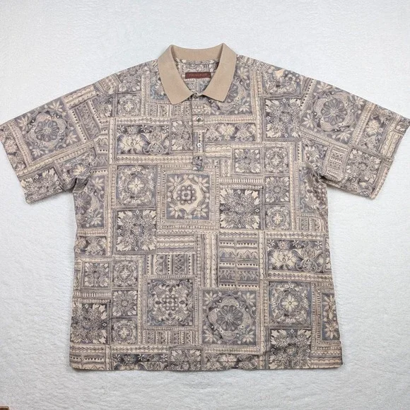 Tori Richard Polo Shirt Mens XL Hawaiian Geometric Tiki Resort Beach USA Made - Picture 2 of 7